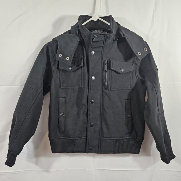 Ben Sherman Boys Small (8) Black Hooded Jacket Detachable Hood Zip Pocket - Picture 1 of 10